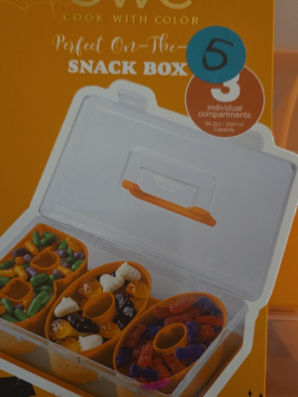 CWC Orange Portable Snack Box -BOO  3-Compartment  Organizer - Picture 2 of 5